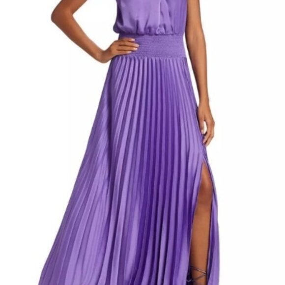 NWT Purple Ramy Brook Arina Halter Neck Pleated Maxi Dress size 8 - Picture 2 of 9
